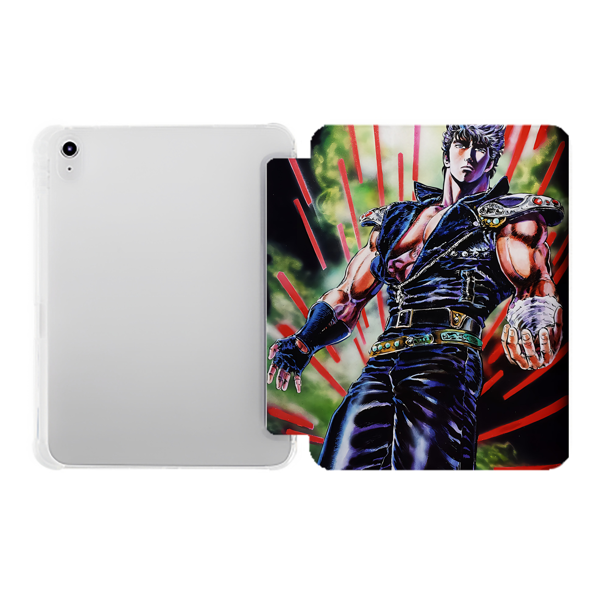 （画像用） 北斗の拳 Fist of the North Star IPad ケース ペン収納付き 三つ折りスタンド PUレザー×シリコン 対応機種9.5/10.5/10.9インチ